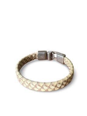Snakeskin Leather Bracelet with Silver-tone Clasp